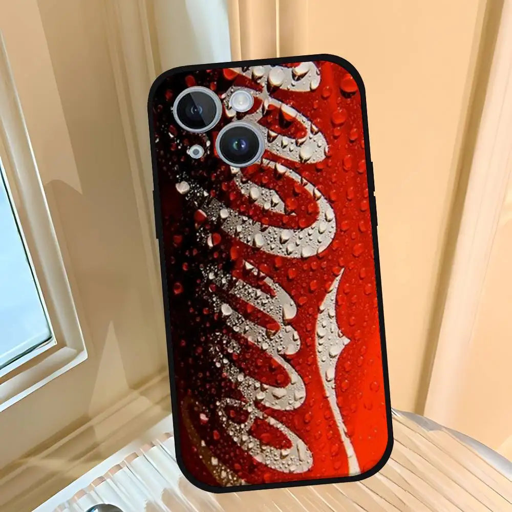 C-CocaS-Fashion Cola Phone Case For IPhone 1716 15 14 13 Pro Max 11 12 Mini X Xs XR Black Silicone Cover