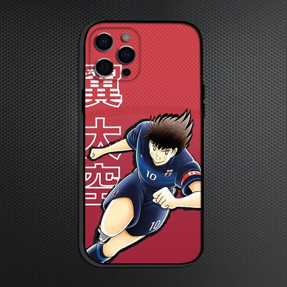 Captain Tsubasa Anime Phone Case For iPhone 16,15,14,13,12,11 Plus,Pro Max, Soft Silicone Black Cover
