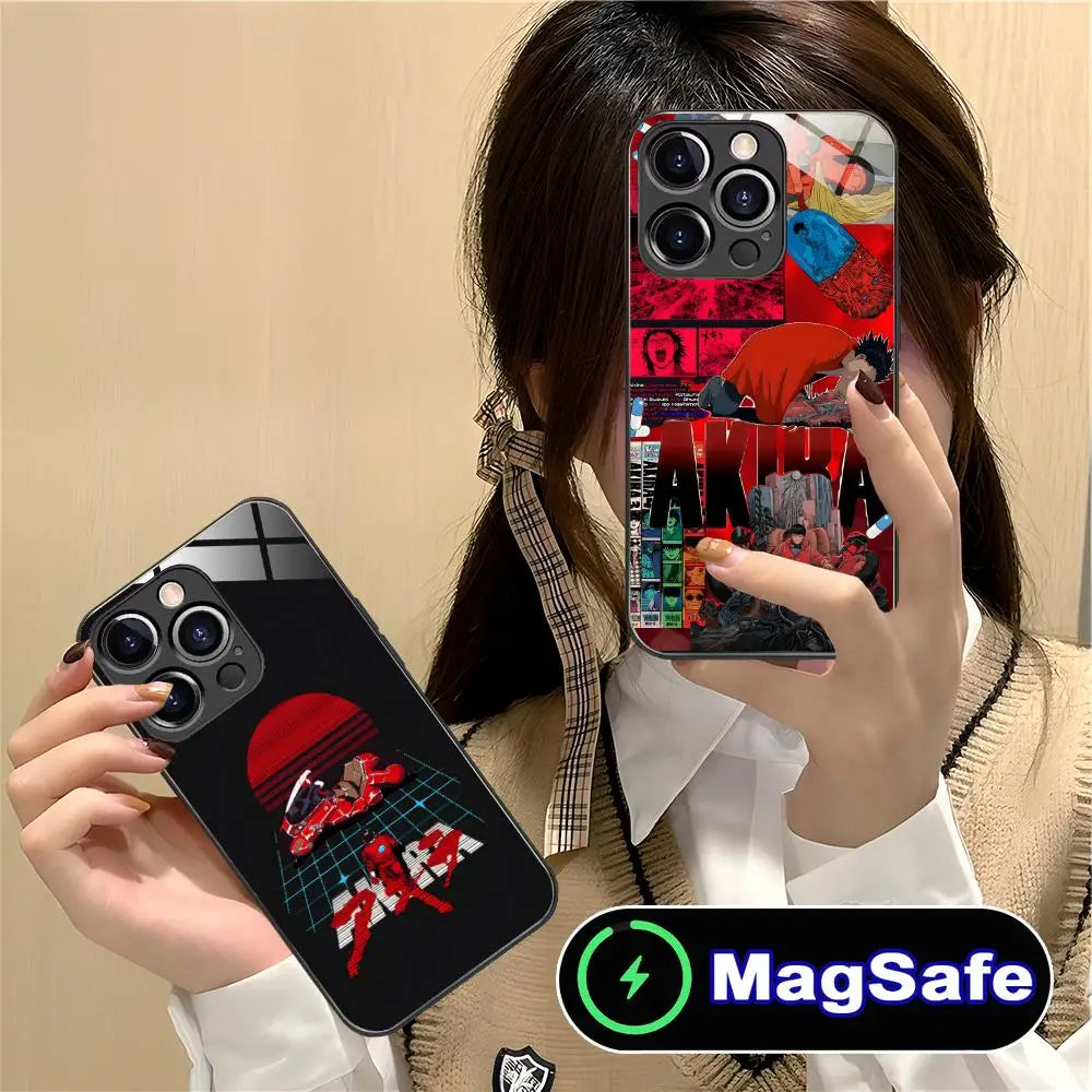 Fashion Akira Mobile Phone Case for iPhone 17 16 15 14 13 12 11 Air Pro Max Plus Mini MagSafe Glass Colorful Cover Luxury Pretty
