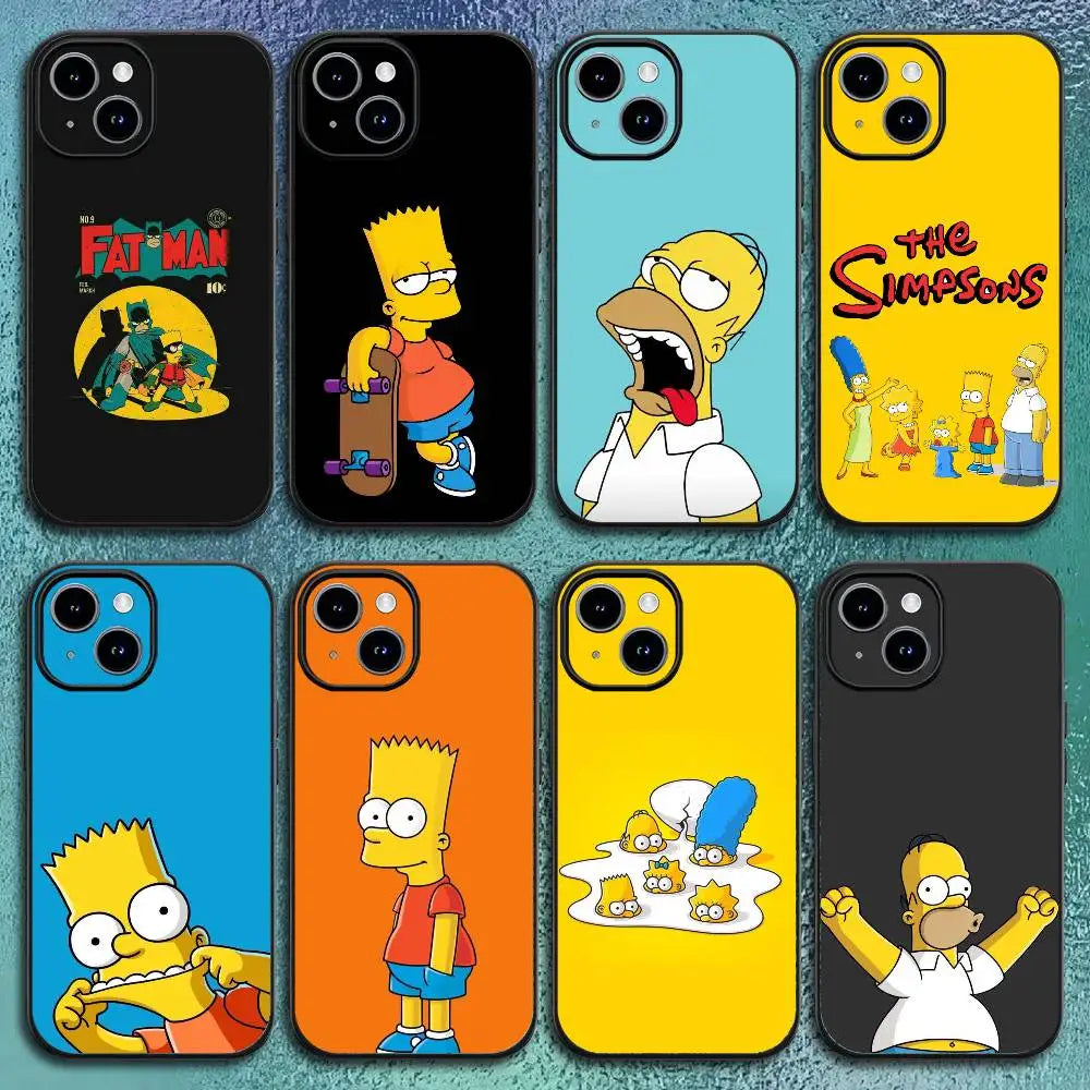 Funny Anime T-The S-Simpsons-s Phone Case For IPhone 17 12 13 14 15 16Pro Max  Plus Classic black soft shell