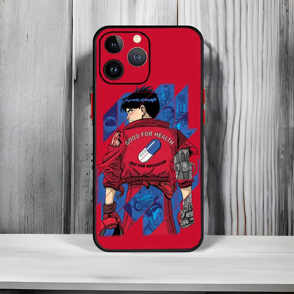 Akira Red Anime Film Phone Case – Matte Black iPhone 13–16 Pro Max