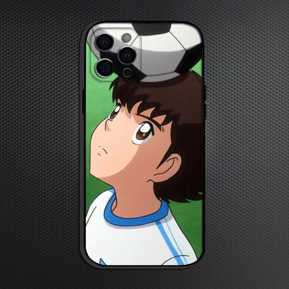 Captain Tsubasa Anime Phone Case For iPhone 16,15,14,13,12,11 Plus,Pro Max, Soft Silicone Black Cover