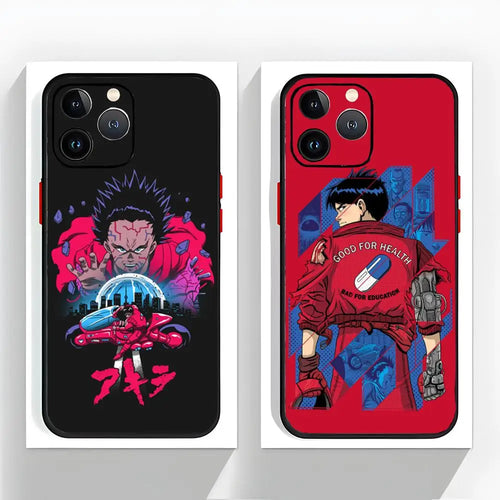 Akira Red Anime Film Phone Case – Matte Black iPhone 13–16 Pro Max