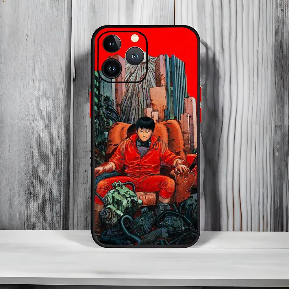 Akira Red Anime Film Phone Case – Matte Black iPhone 13–16 Pro Max