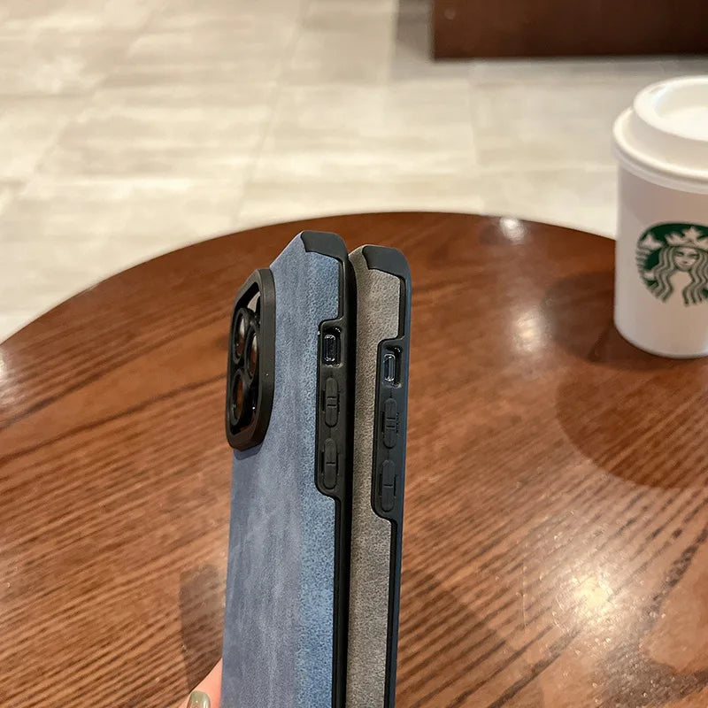 Fashion Matte Leather Silicone Case For iPhone 14 Plus 12 13 Mini 11 16 15 Pro Max 17 ProMax Lens Protection Shockproof Cover