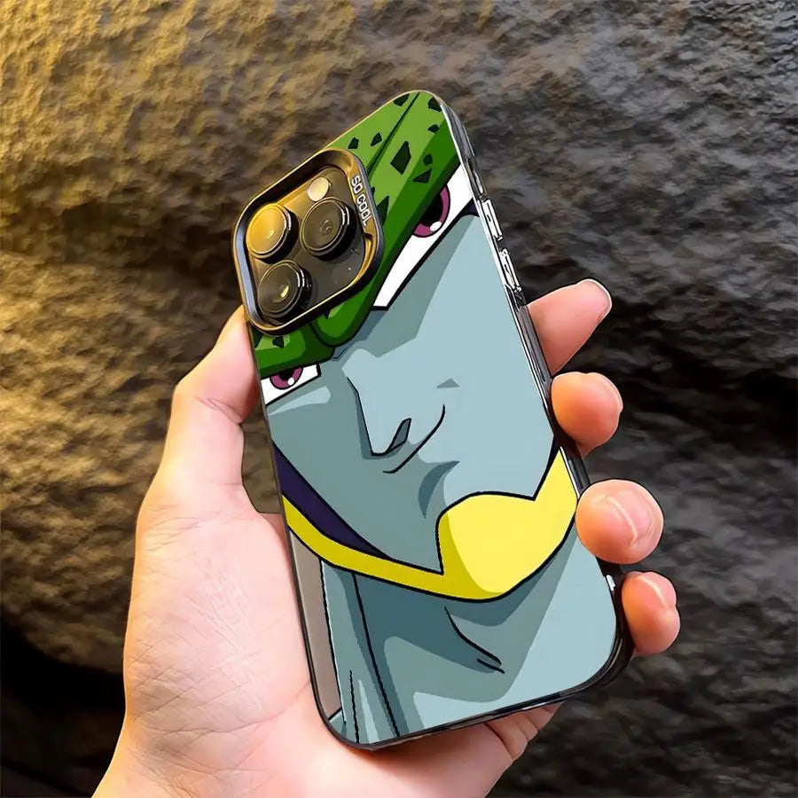 Villains Cell and Frieza iPhone Soft Cover Case featuring Cell's detailed artwork in a stylish design.