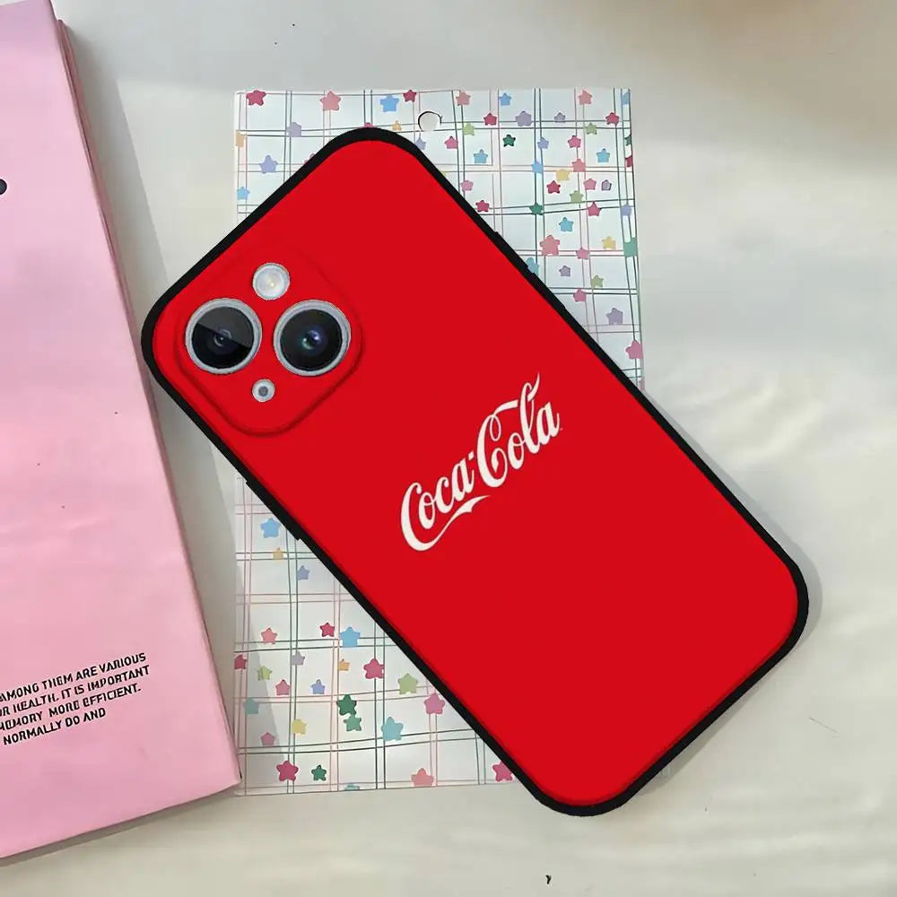 C-CocaS-Fashion Cola Phone Case For IPhone 1716 15 14 13 Pro Max 11 12 Mini X Xs XR Black Silicone Cover