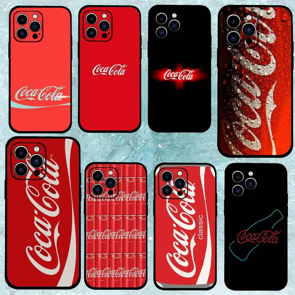 C-CocaS-Fashion Cola Phone Case For IPhone 1716 15 14 13 Pro Max 11 12 Mini X Xs XR Black Silicone Cover