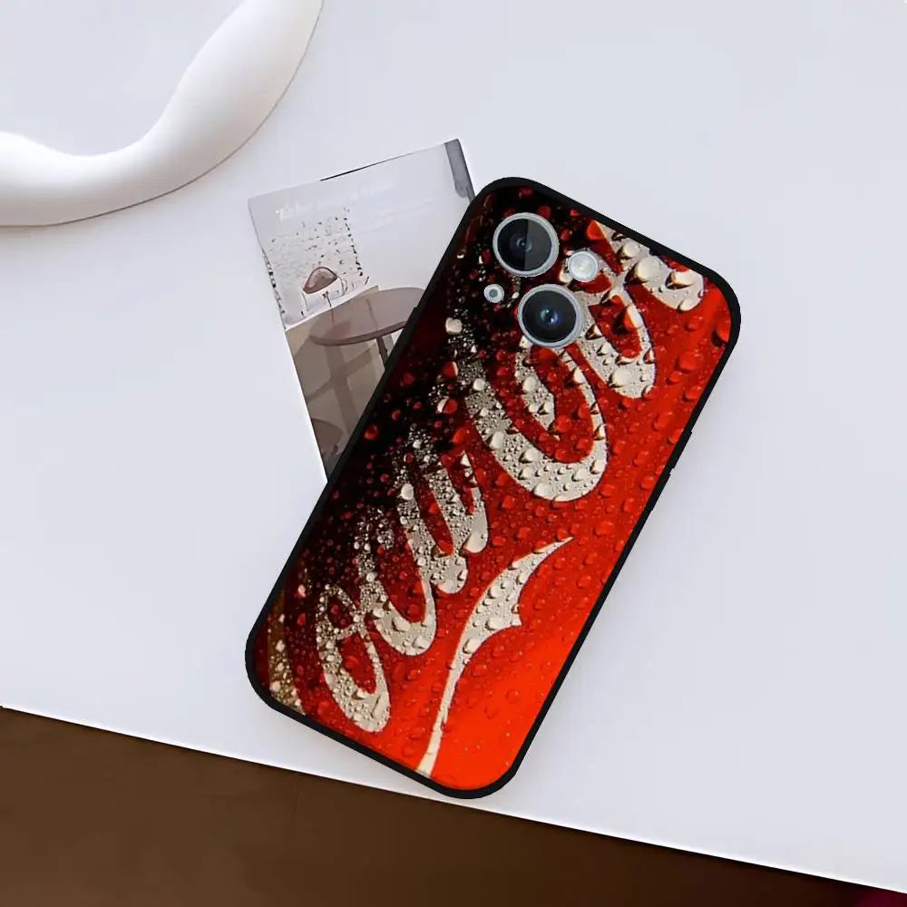 C-CocaS-Fashion Cola Phone Case For IPhone 1716 15 14 13 Pro Max 11 12 Mini X Xs XR Black Silicone Cover