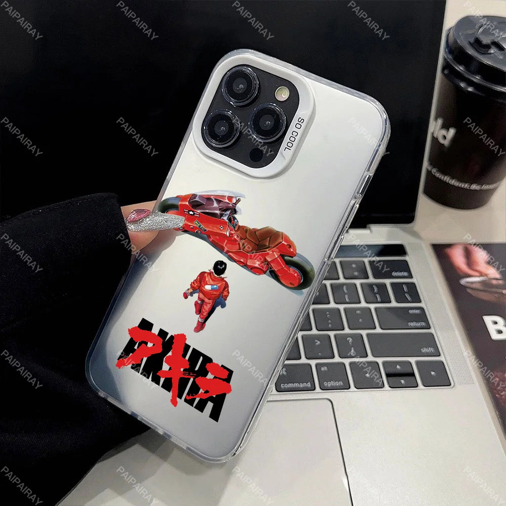 Anime A-Akira Cool phone case For iPhone 12 11 13 14 15 16 Max Pro Plus Mini Electroplated Silver IMD Laser Color Cover