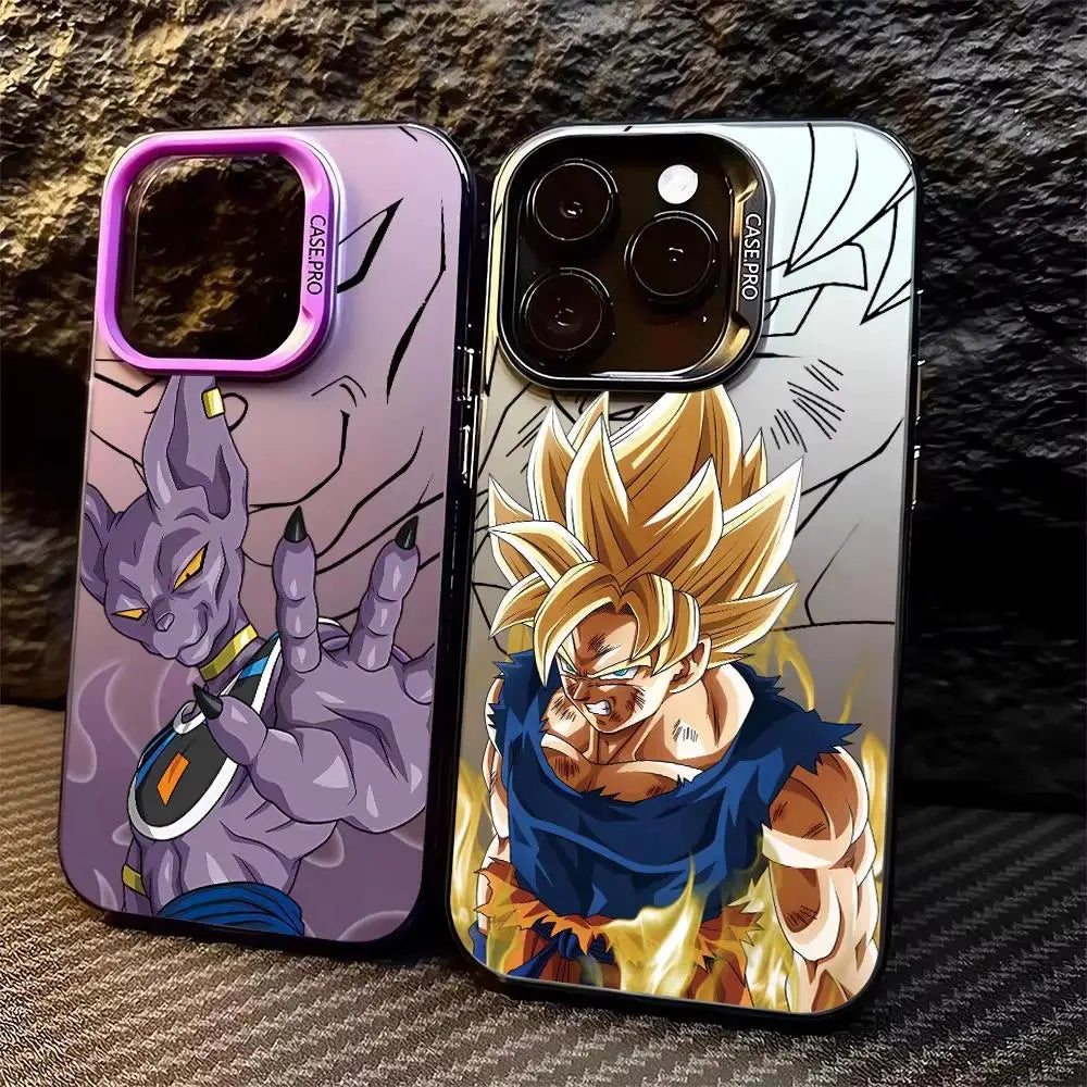 Dragon Ball iPhone Case featuring Goku and Beerus designs on a soft TPU silicone cover