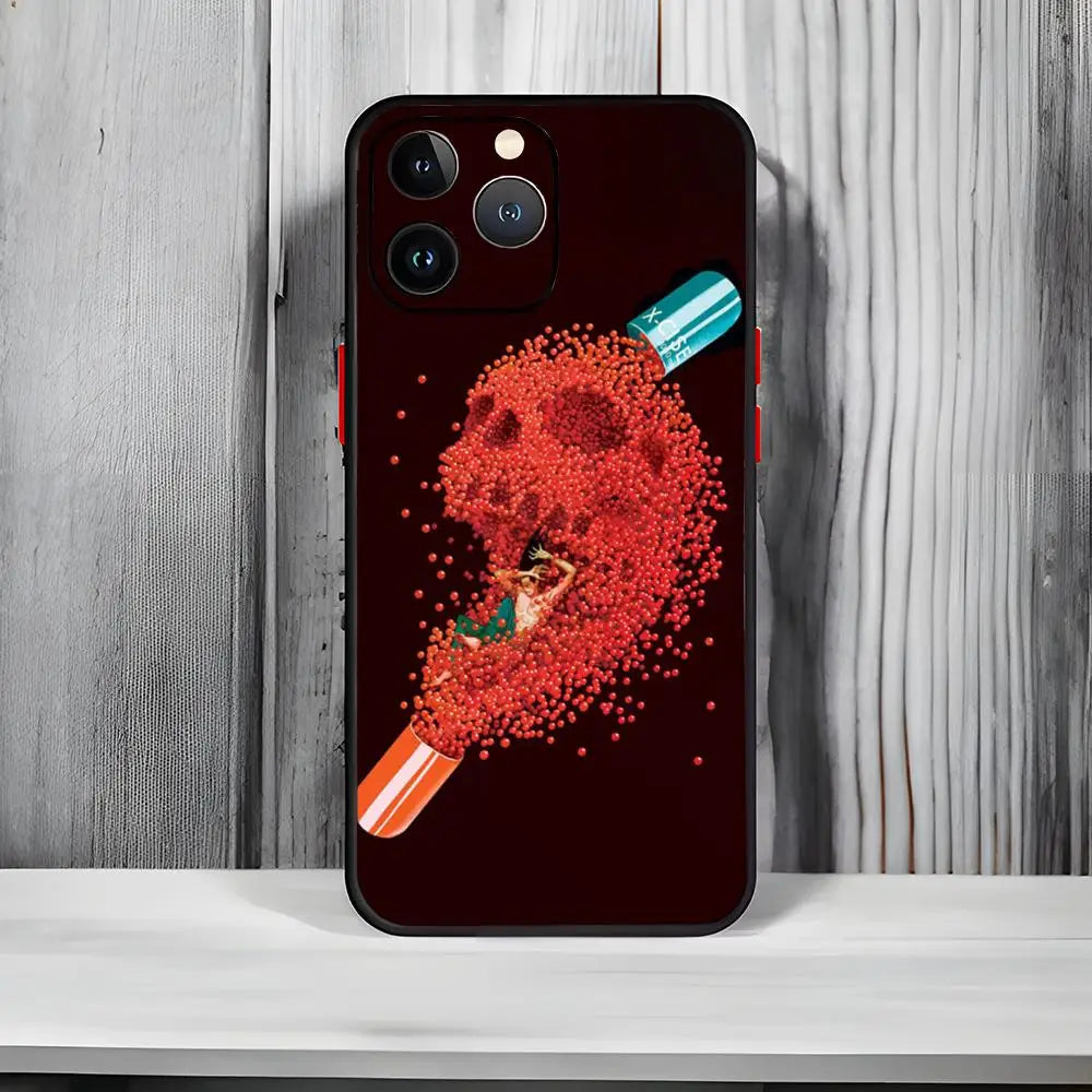 Akira Red Anime Film Phone Case – Matte Black iPhone 13–16 Pro Max