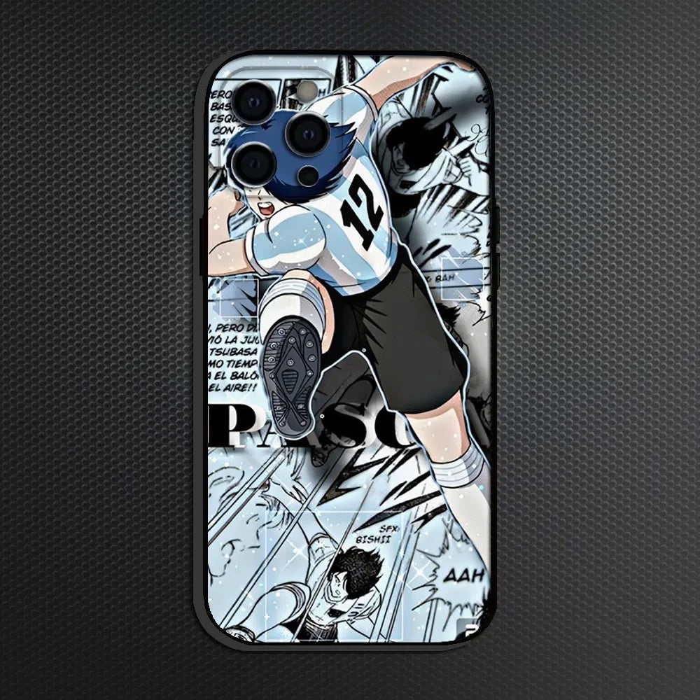 Captain Tsubasa Anime Phone Case For iPhone 16,15,14,13,12,11 Plus,Pro Max, Soft Silicone Black Cover