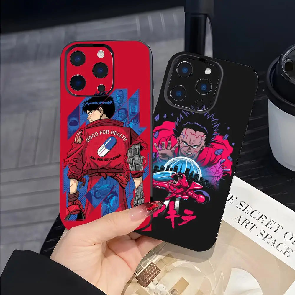 Akira Red Anime Film Phone Case – Matte Black iPhone 13–16 Pro Max