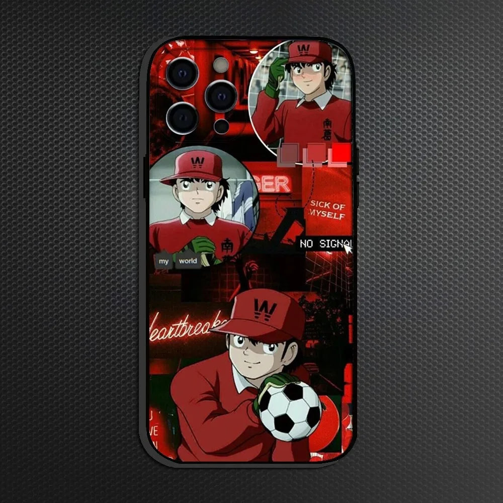 Captain Tsubasa Anime Phone Case For iPhone 16,15,14,13,12,11 Plus,Pro Max, Soft Silicone Black Cover