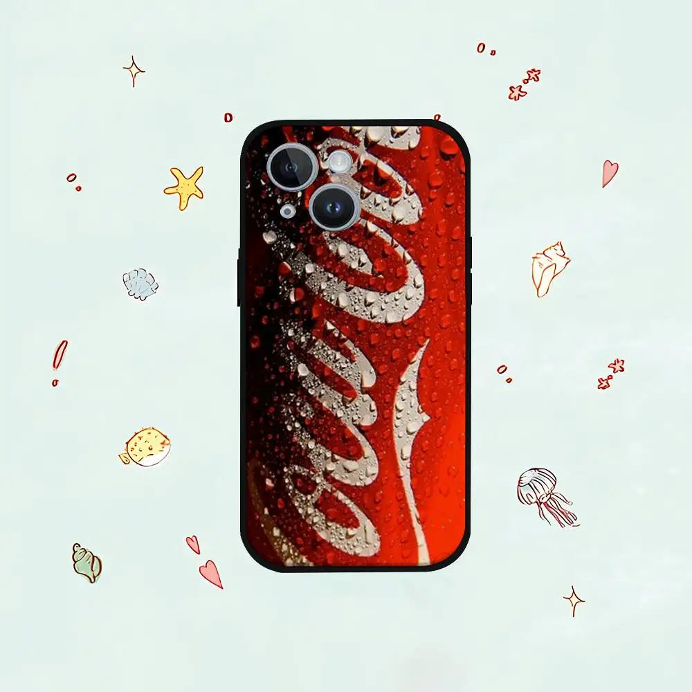 C-CocaS-Fashion Cola Phone Case For IPhone 1716 15 14 13 Pro Max 11 12 Mini X Xs XR Black Silicone Cover