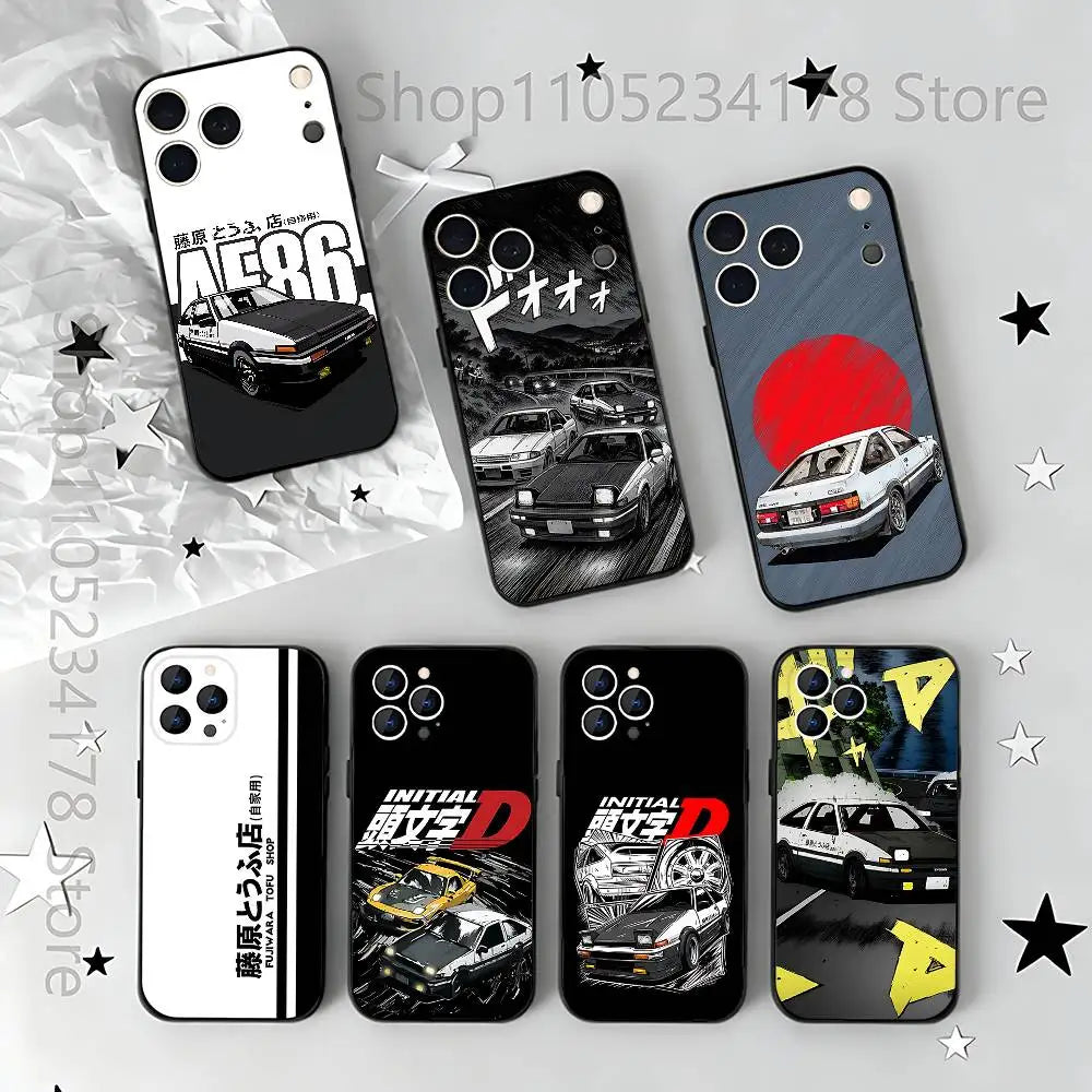 Anime I-Initial D AE86 Phone Case For iPhone 17,16,15,14,13,12,11,Pro,Max,Plus,E,Air,Mini Protective Black Cover