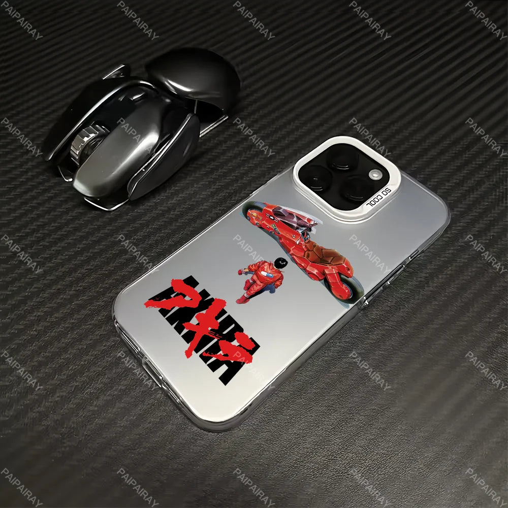 Anime A-Akira Cool phone case For iPhone 12 11 13 14 15 16 Max Pro Plus Mini Electroplated Silver IMD Laser Color Cover
