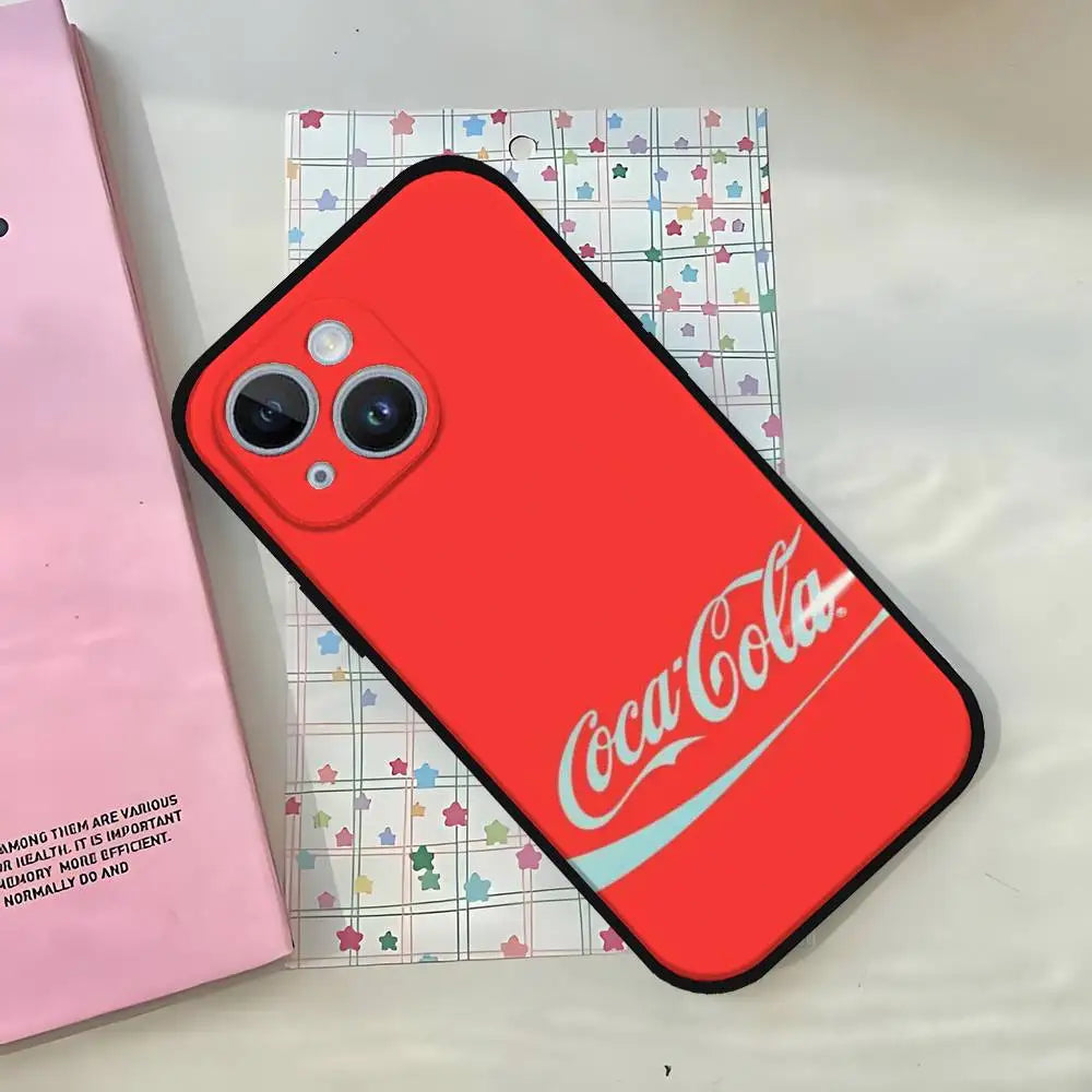 C-CocaS-Fashion Cola Phone Case For IPhone 1716 15 14 13 Pro Max 11 12 Mini X Xs XR Black Silicone Cover