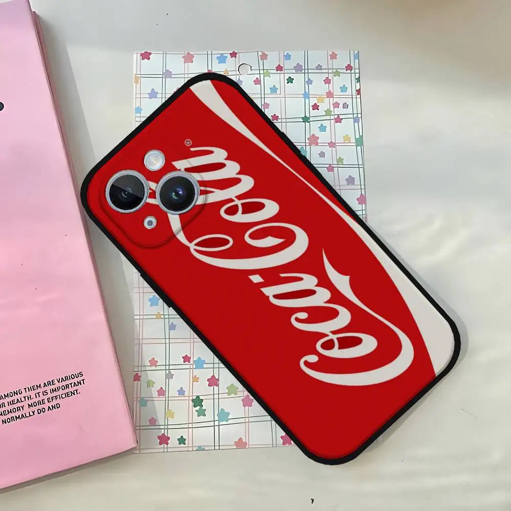 C-CocaS-Fashion Cola Phone Case For IPhone 1716 15 14 13 Pro Max 11 12 Mini X Xs XR Black Silicone Cover
