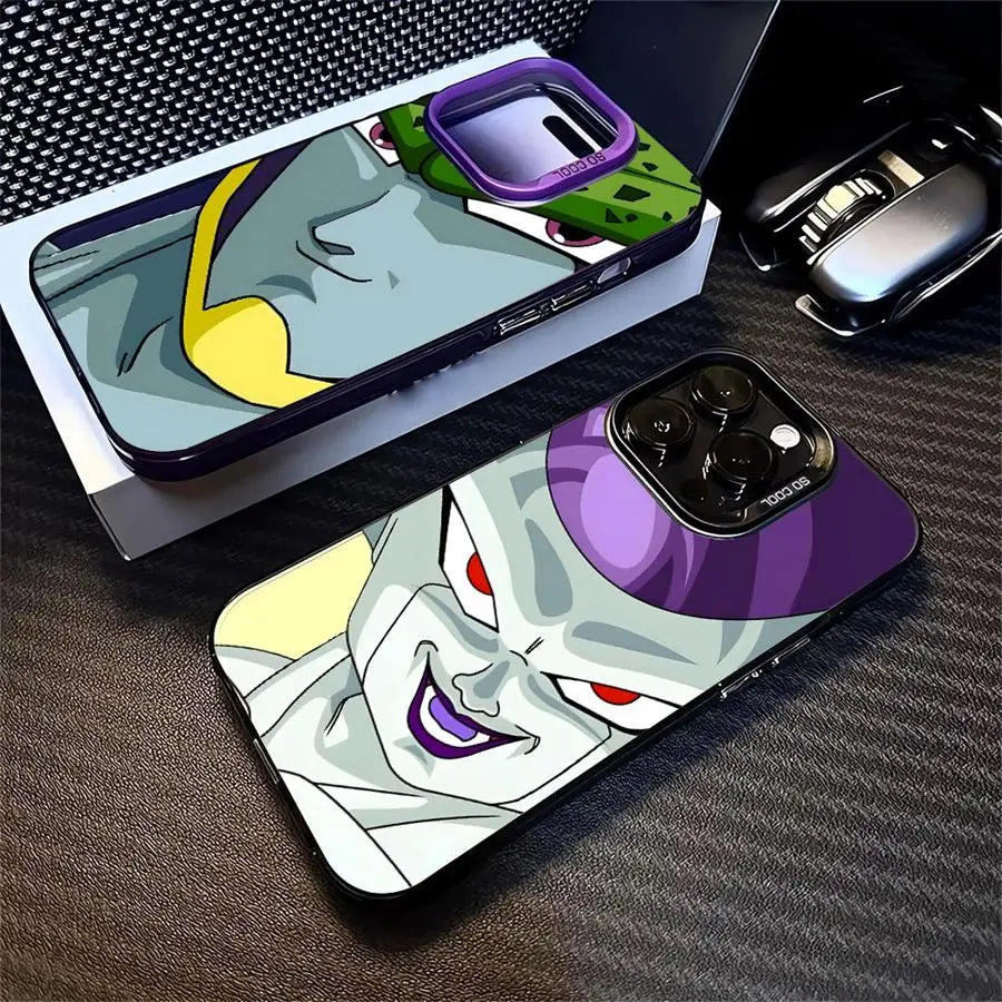 Villains Cell and Frieza iPhone Soft Cover Case featuring Cell and Frieza artwork for smartphones.