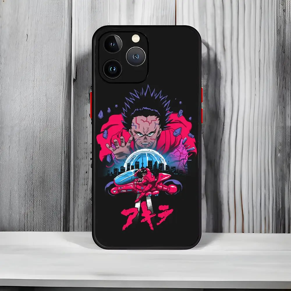 Akira Red Anime Film Phone Case – Matte Black iPhone 13–16 Pro Max