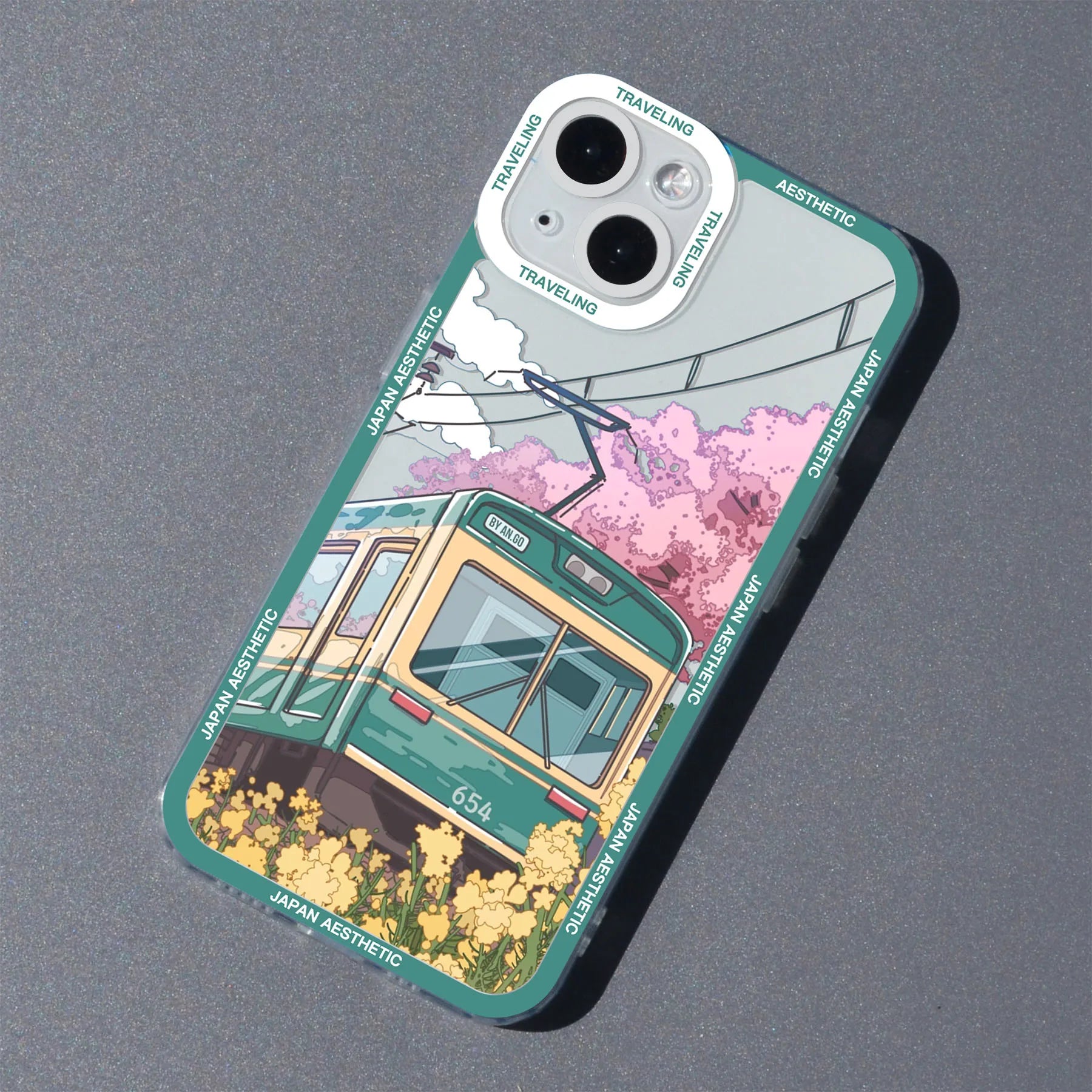 Japan Anime Scenery Aesthetic Tram Moun Fuji Phone Case For iPhone 16 13 15 11 12 14 Pro Max Mini Landscape Clear Cover Shells