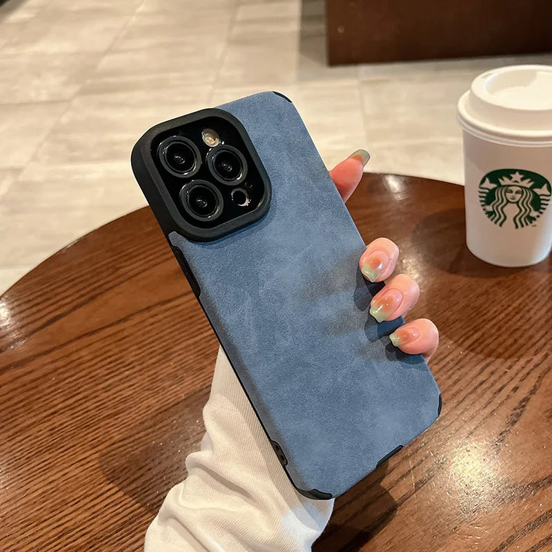 Fashion Matte Leather Silicone Case For iPhone 14 Plus 12 13 Mini 11 16 15 Pro Max 17 ProMax Lens Protection Shockproof Cover