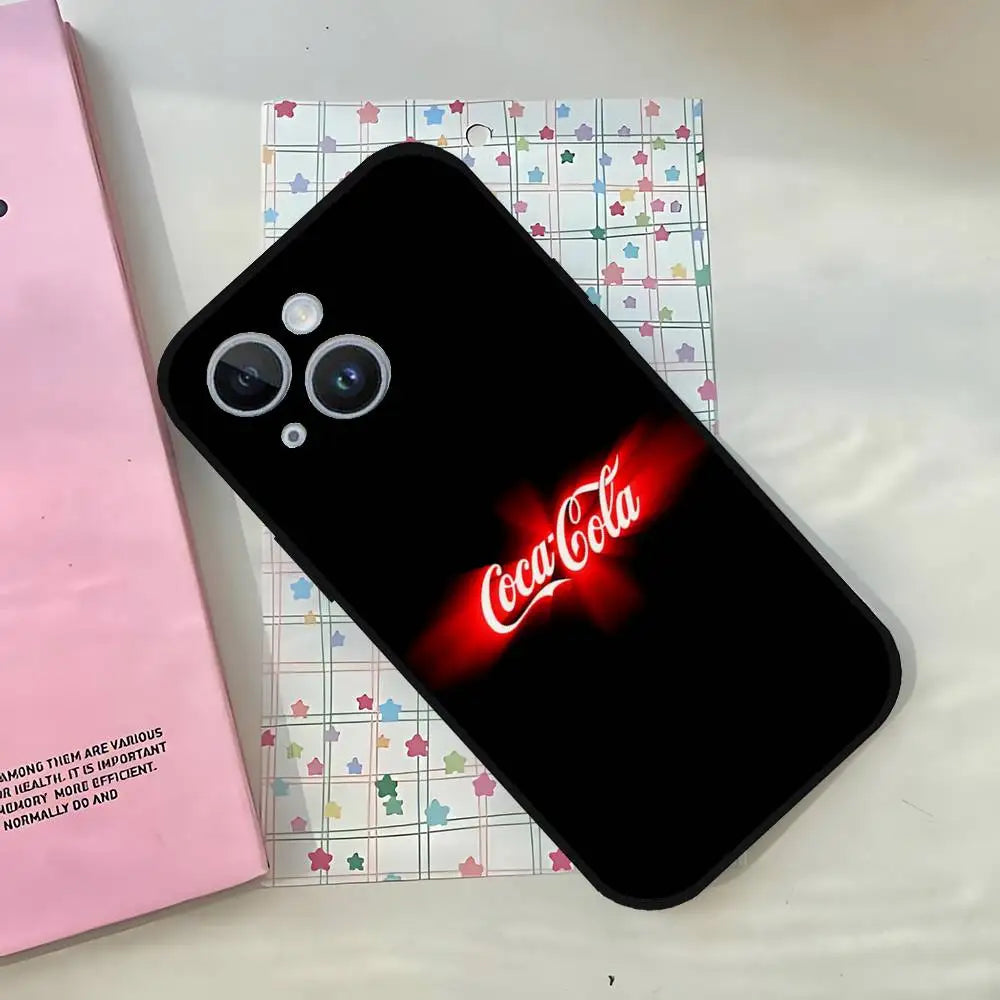 C-CocaS-Fashion Cola Phone Case For IPhone 1716 15 14 13 Pro Max 11 12 Mini X Xs XR Black Silicone Cover