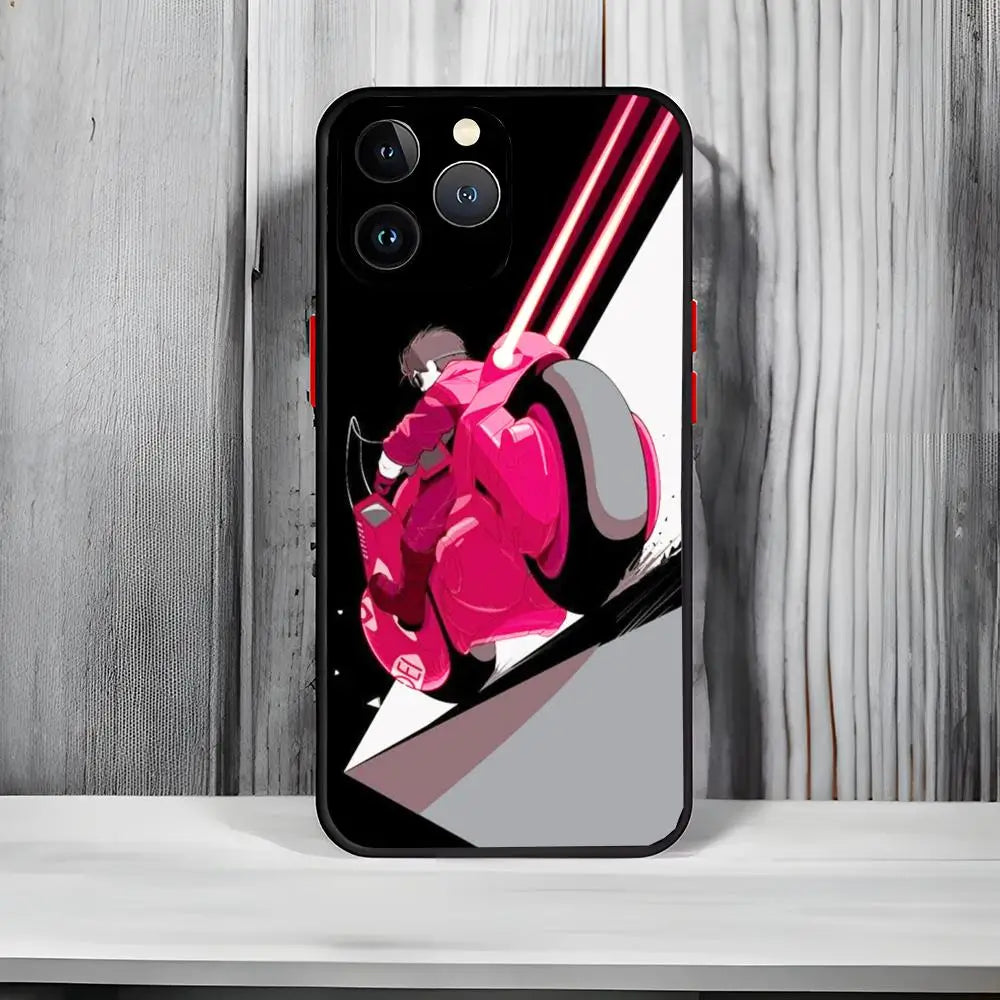 Akira Red Anime Film Phone Case – Matte Black iPhone 13–16 Pro Max