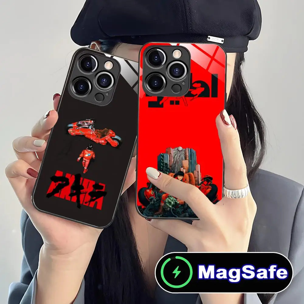 Fashion Akira Mobile Phone Case for iPhone 17 16 15 14 13 12 11 Air Pro Max Plus Mini MagSafe Glass Colorful Cover Luxury Pretty