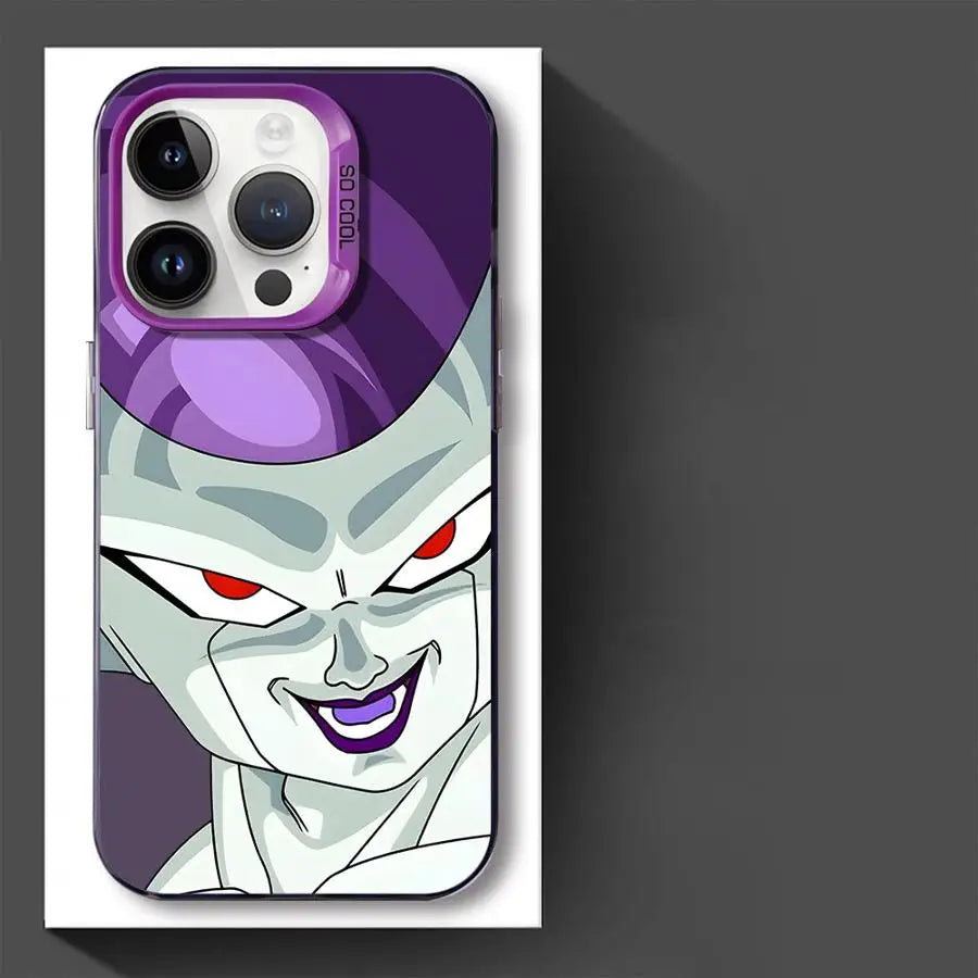 Villains Cell and Frieza iPhone Soft Cover Case showcasing Frieza's detailed artwork on a smartphone.