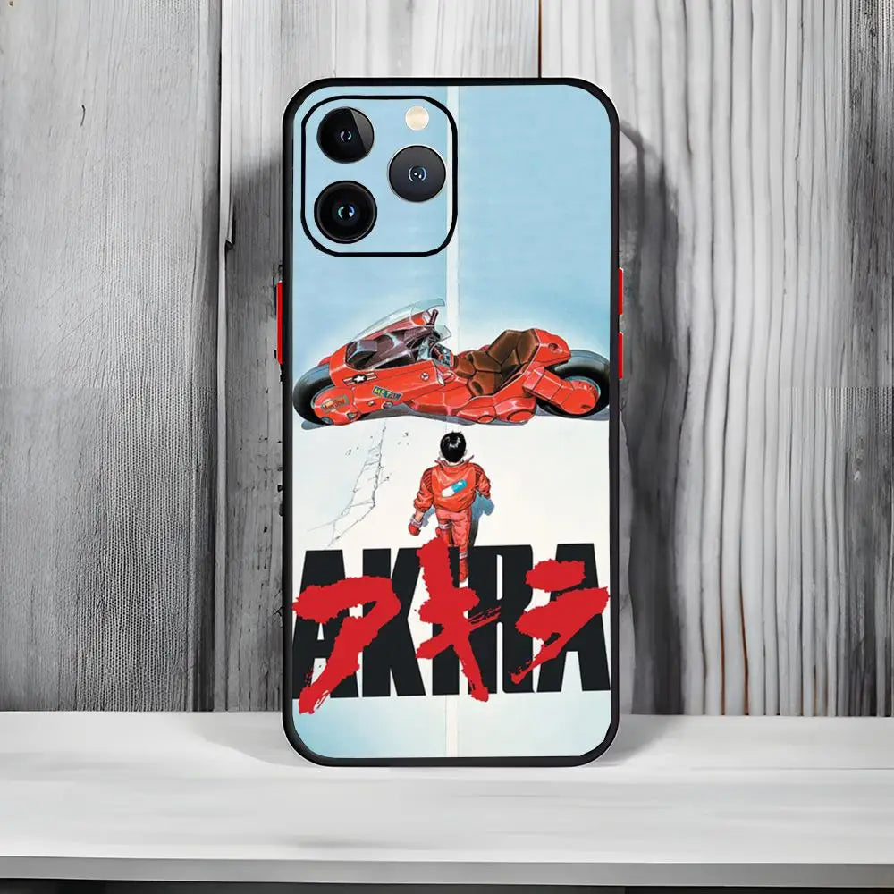 Akira Red Anime Film Phone Case – Matte Black iPhone 13–16 Pro Max