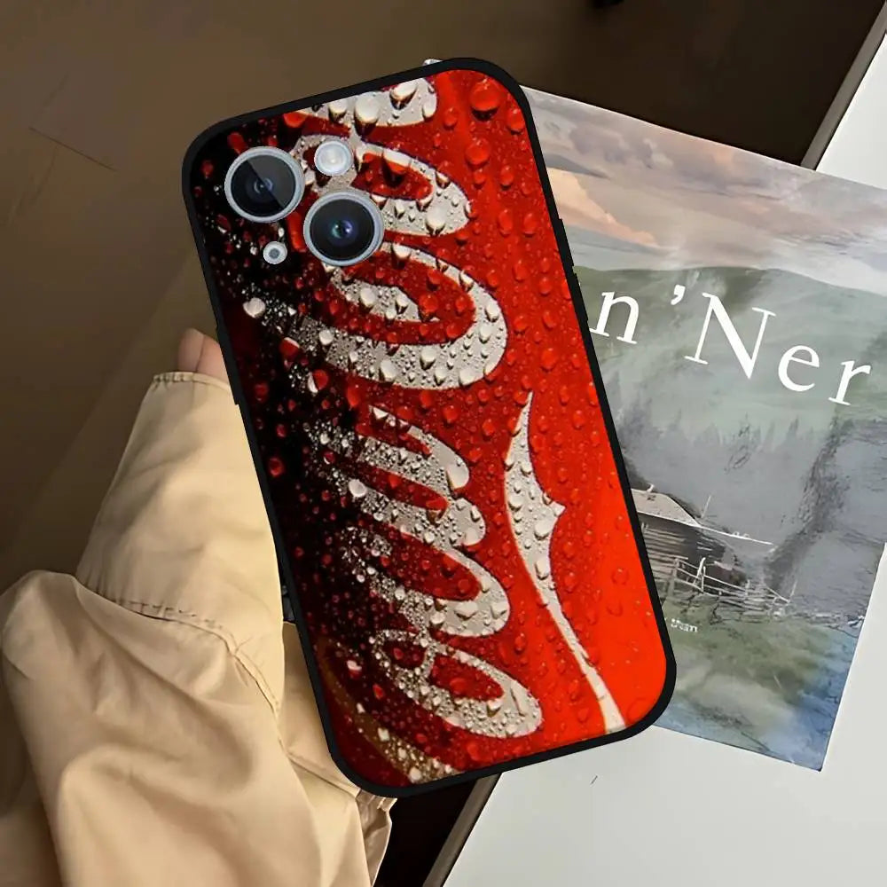 C-CocaS-Fashion Cola Phone Case For IPhone 1716 15 14 13 Pro Max 11 12 Mini X Xs XR Black Silicone Cover