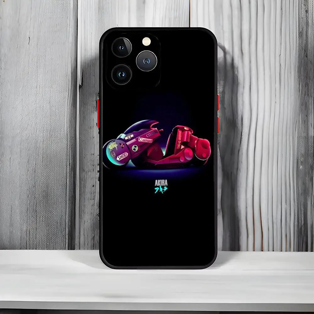 Akira Red Anime Film Phone Case – Matte Black iPhone 13–16 Pro Max