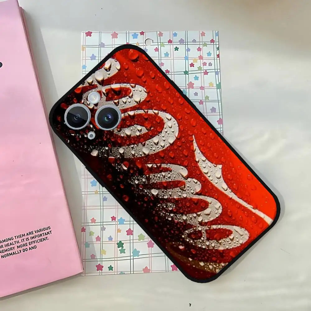 C-CocaS-Fashion Cola Phone Case For IPhone 1716 15 14 13 Pro Max 11 12 Mini X Xs XR Black Silicone Cover