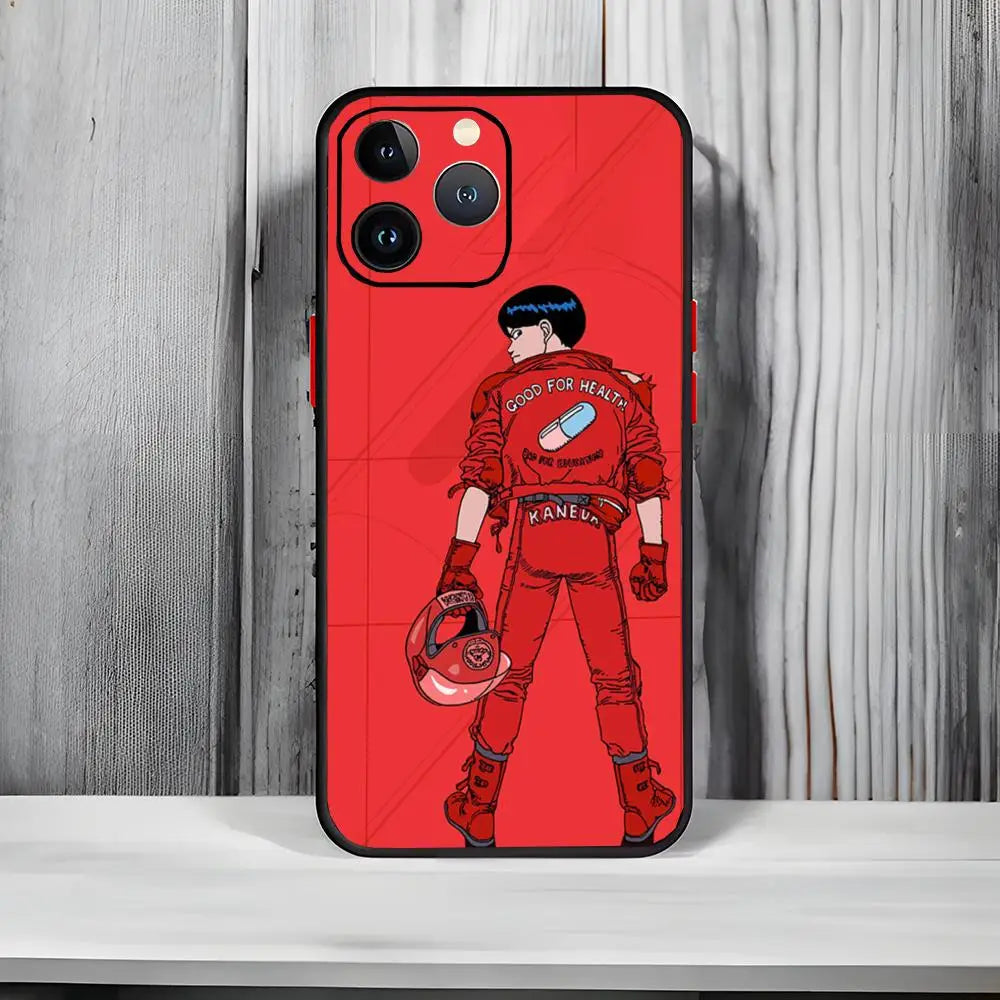 Akira Red Anime Film Phone Case – Matte Black iPhone 13–16 Pro Max