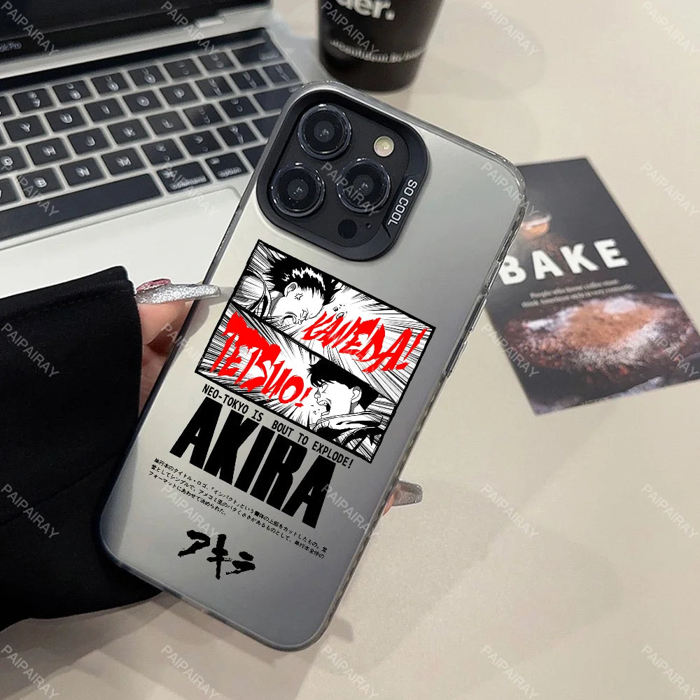Anime A-Akira Cool phone case For iPhone 12 11 13 14 15 16 Max Pro Plus Mini Electroplated Silver IMD Laser Color Cover