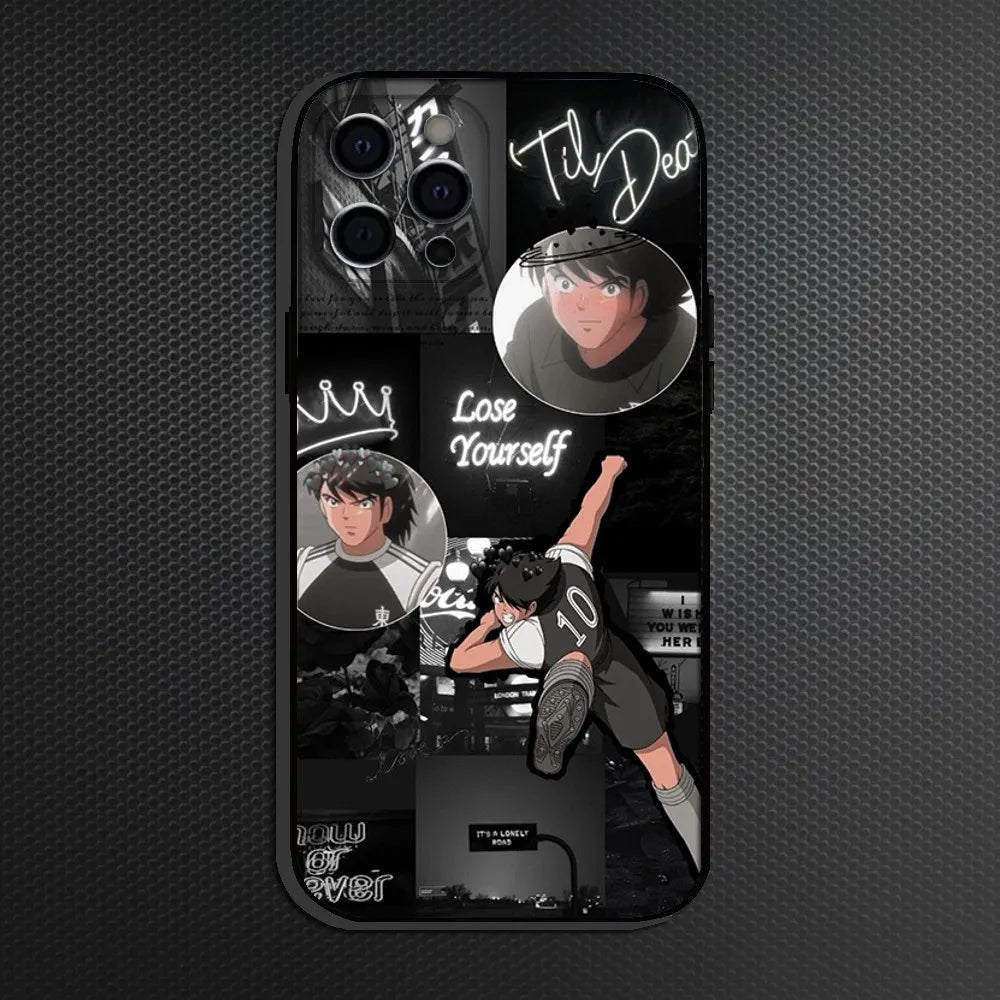 Captain Tsubasa Anime Phone Case For iPhone 16,15,14,13,12,11 Plus,Pro Max, Soft Silicone Black Cover
