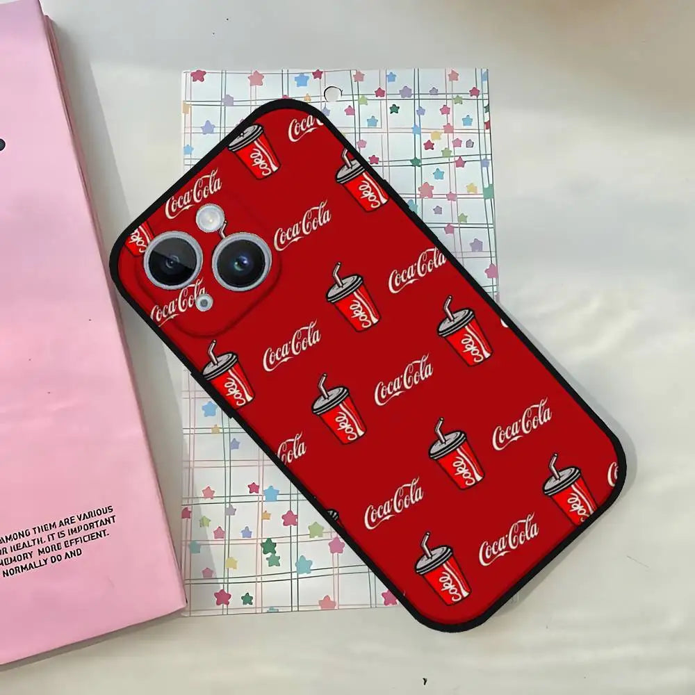 C-CocaS-Fashion Cola Phone Case For IPhone 1716 15 14 13 Pro Max 11 12 Mini X Xs XR Black Silicone Cover