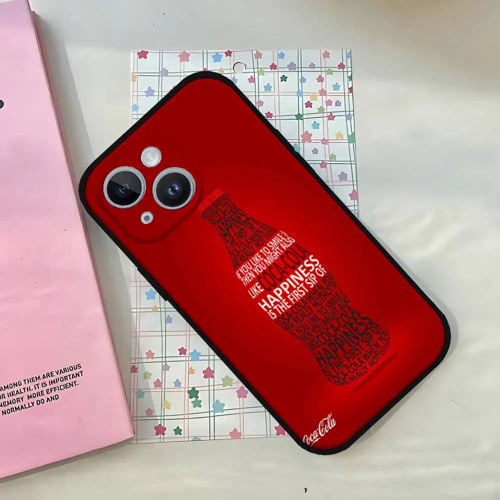 C-CocaS-Fashion Cola Phone Case For IPhone 1716 15 14 13 Pro Max 11 12 Mini X Xs XR Black Silicone Cover