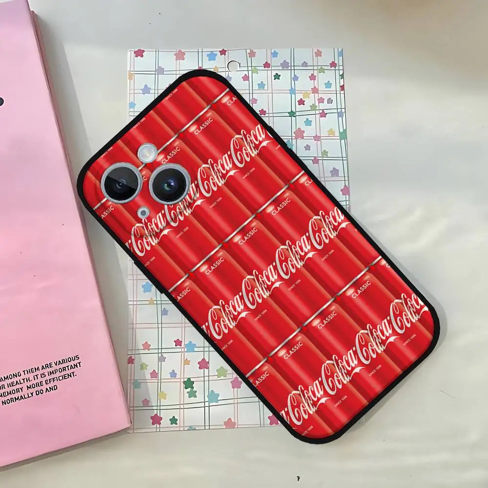 C-CocaS-Fashion Cola Phone Case For IPhone 1716 15 14 13 Pro Max 11 12 Mini X Xs XR Black Silicone Cover