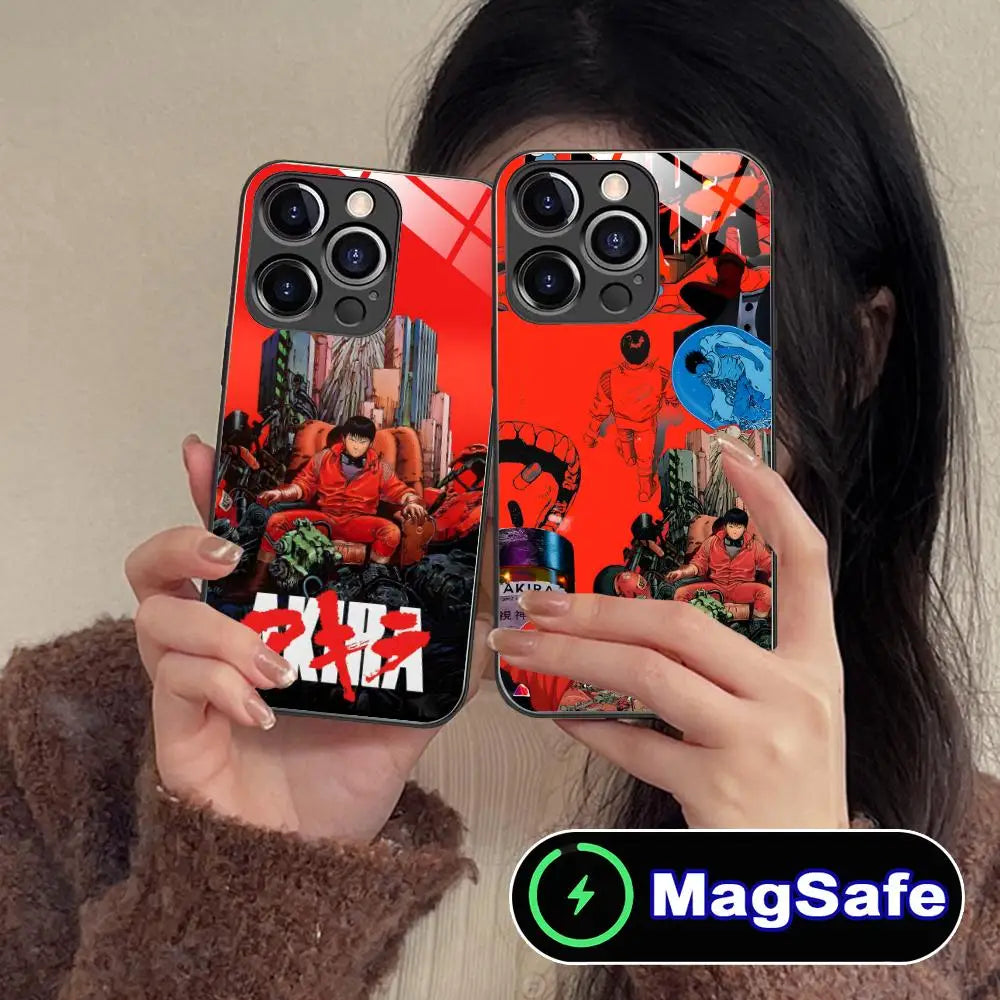 Fashion Akira Mobile Phone Case for iPhone 17 16 15 14 13 12 11 Air Pro Max Plus Mini MagSafe Glass Colorful Cover Luxury Pretty