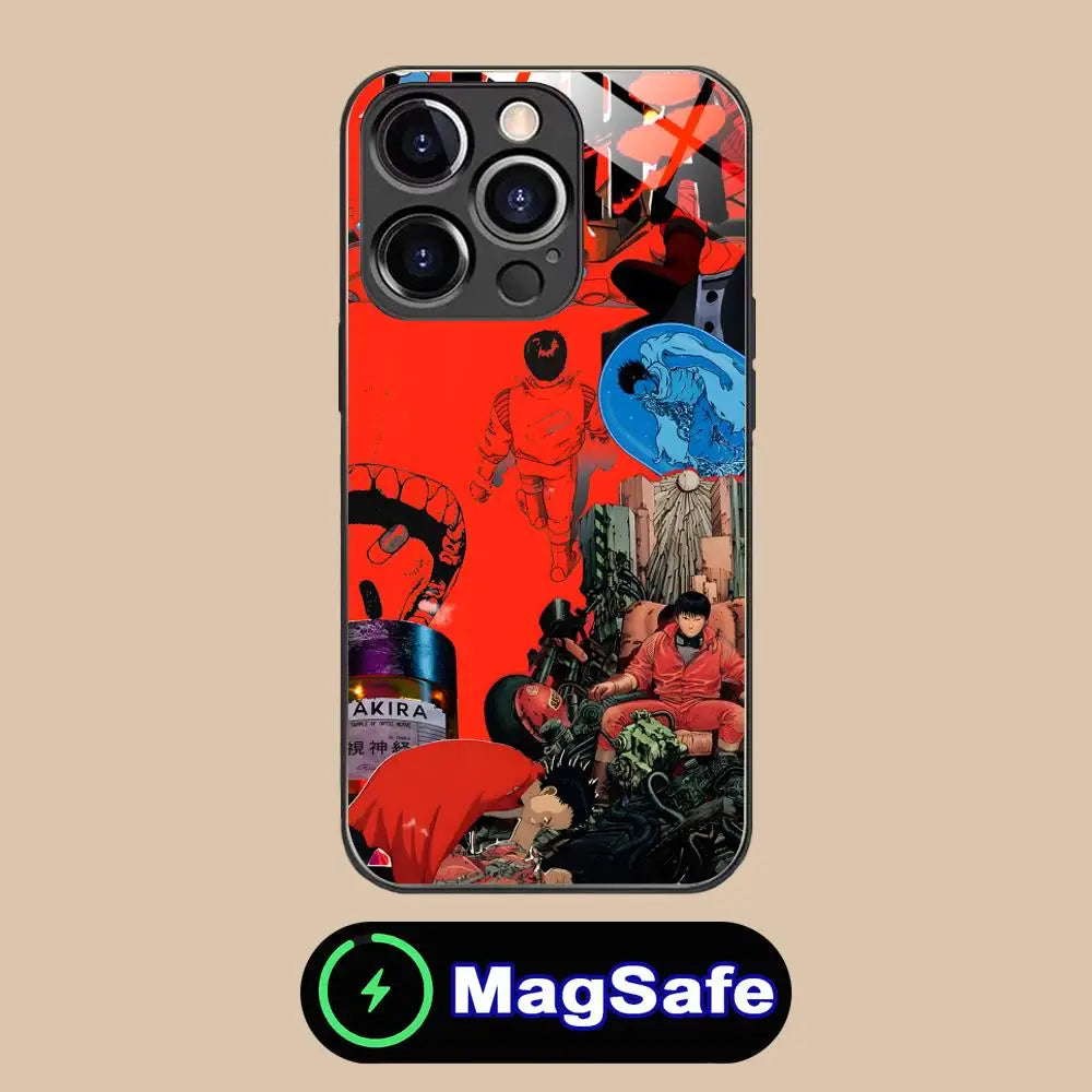 Fashion Akira Mobile Phone Case for iPhone 17 16 15 14 13 12 11 Air Pro Max Plus Mini MagSafe Glass Colorful Cover Luxury Pretty