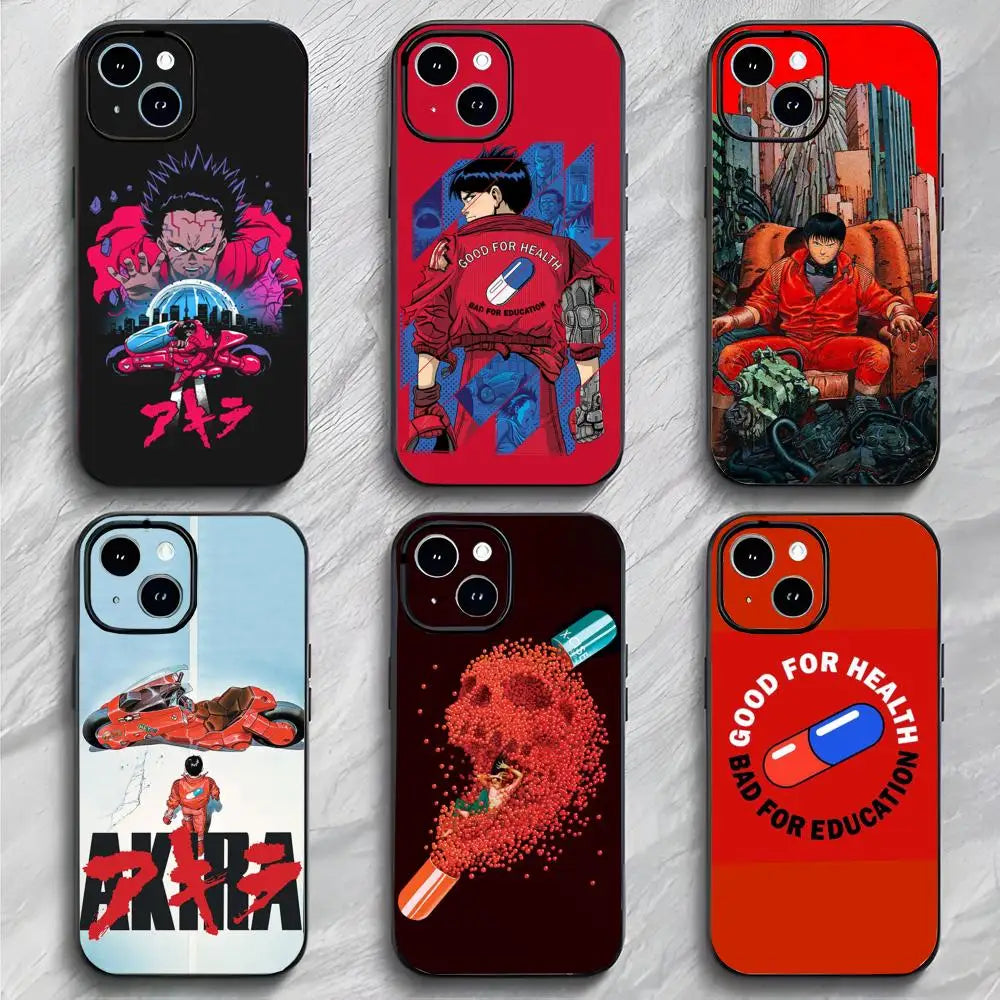 Akira Red Anime Film Phone Case – Matte Black iPhone 13–16 Pro Max
