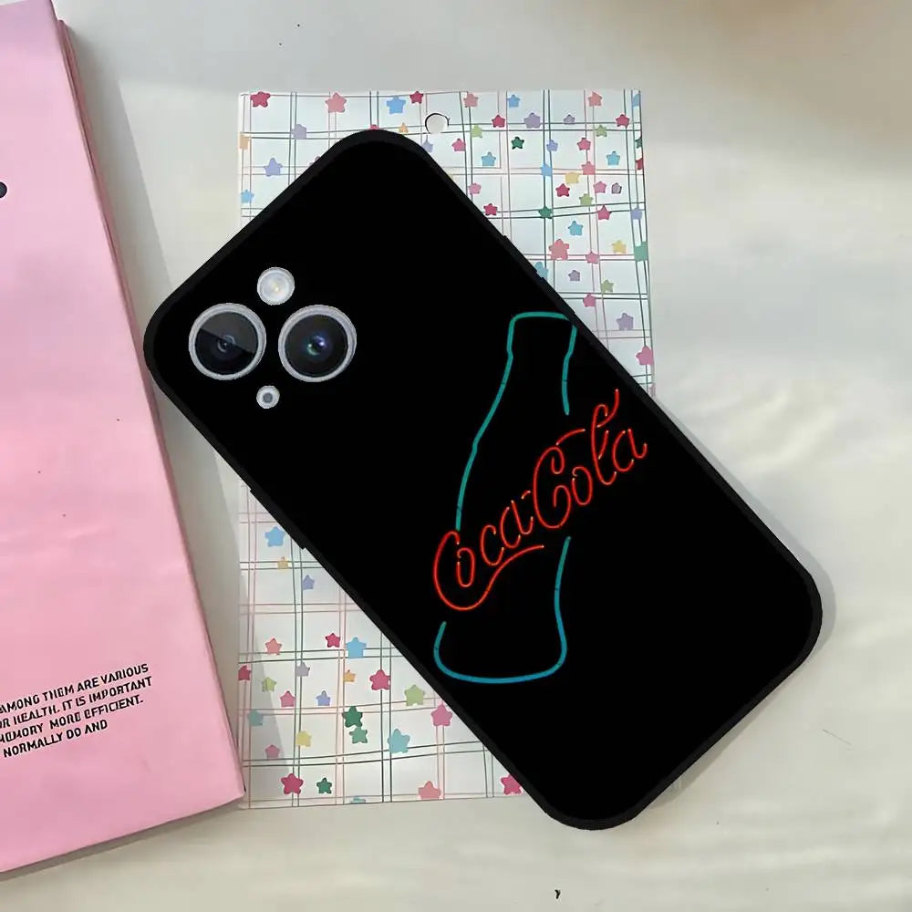 C-CocaS-Fashion Cola Phone Case For IPhone 1716 15 14 13 Pro Max 11 12 Mini X Xs XR Black Silicone Cover
