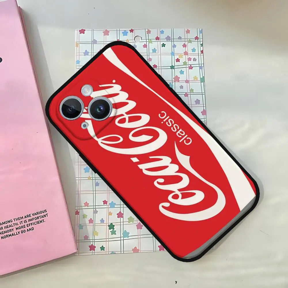 C-CocaS-Fashion Cola Phone Case For IPhone 1716 15 14 13 Pro Max 11 12 Mini X Xs XR Black Silicone Cover